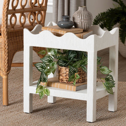 Scalloped End Table - 2-Tier Accent Table with Open Shelf Storage