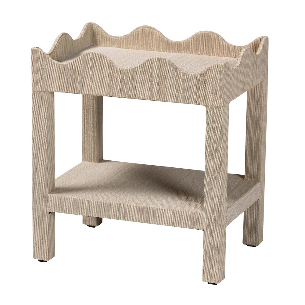 Scalloped End Table - 2-Tier Accent Table with Open Shelf Storage
