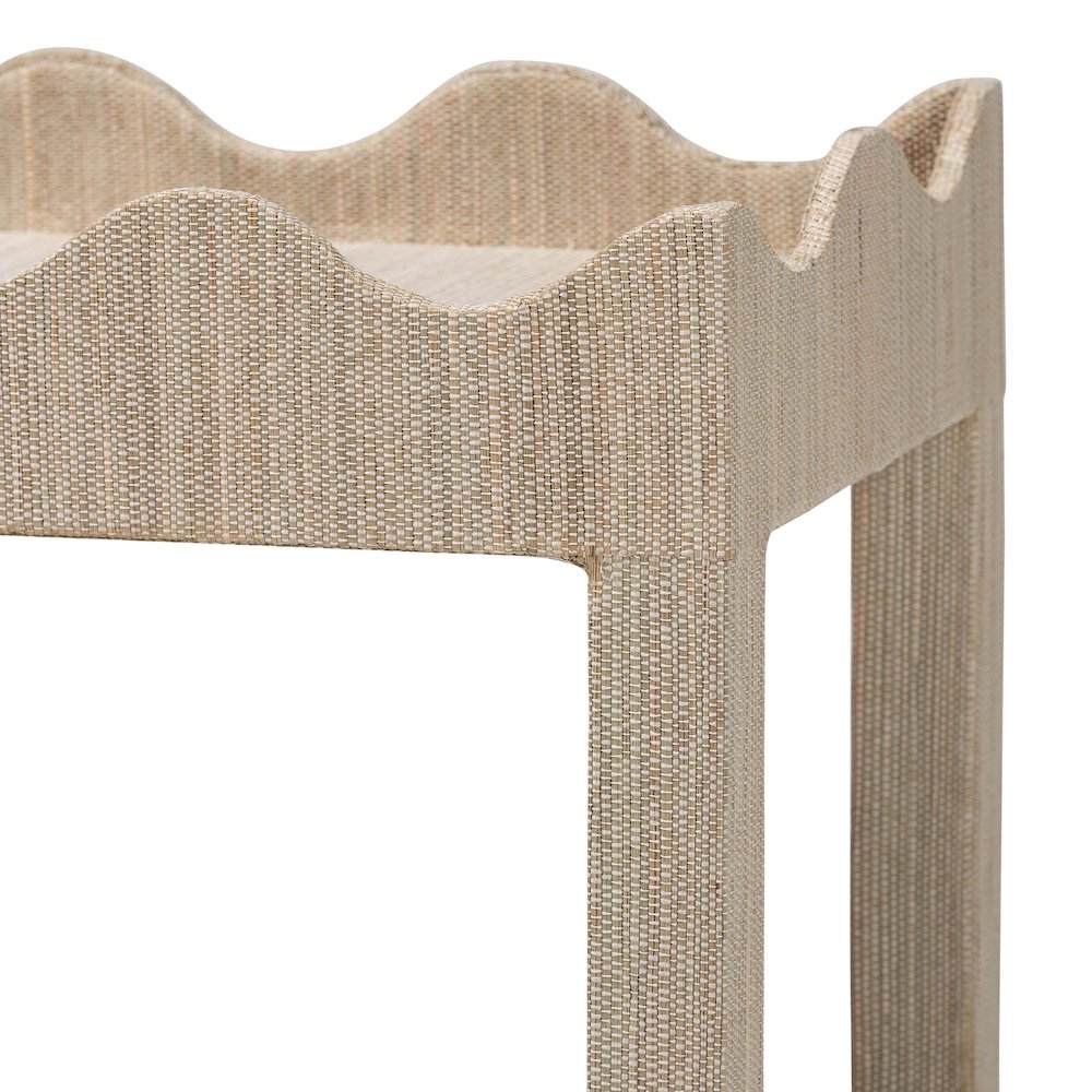 Scalloped End Table - 2-Tier Accent Table with Open Shelf Storage