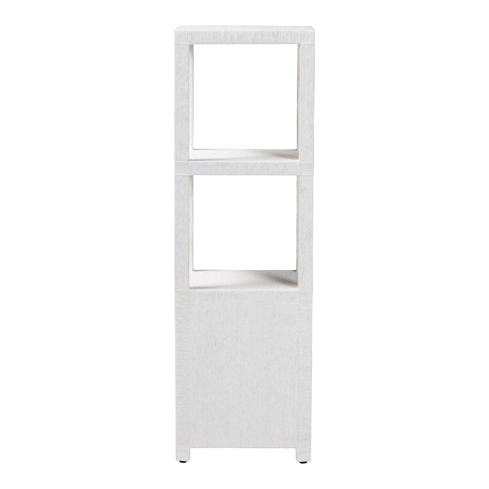 Grasscloth Tall Storage Cabinet  with Open Shelves and Drawers