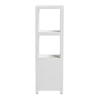 Grasscloth Tall Storage Cabinet  with Open Shelves and Drawers