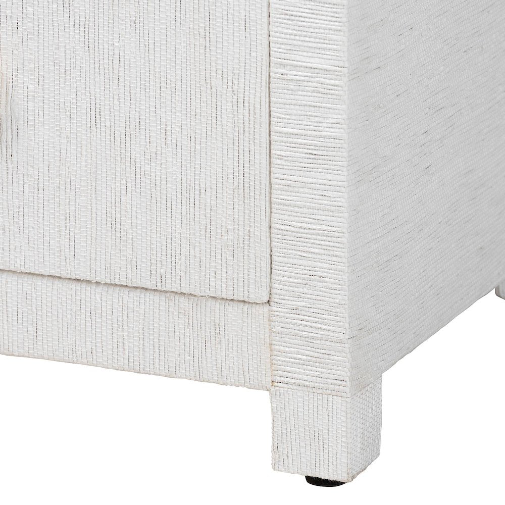Grasscloth Tall Storage Cabinet  with Open Shelves and Drawers