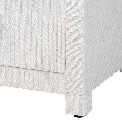 Grasscloth Tall Storage Cabinet  with Open Shelves and Drawers