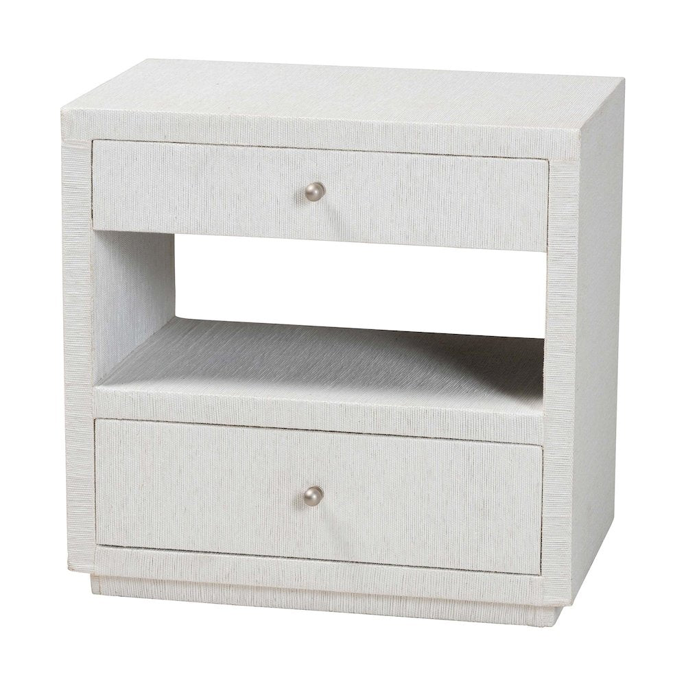 Grasscloth End Table - 2-Drawer Accent Table or Nightstand with Open Shelf