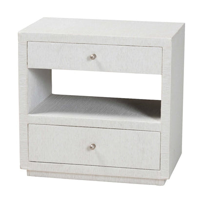 Grasscloth End Table - 2-Drawer Accent Table or Nightstand with Open Shelf