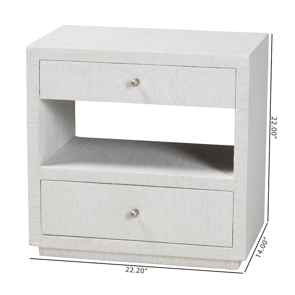 Grasscloth End Table - 2-Drawer Accent Table or Nightstand with Open Shelf