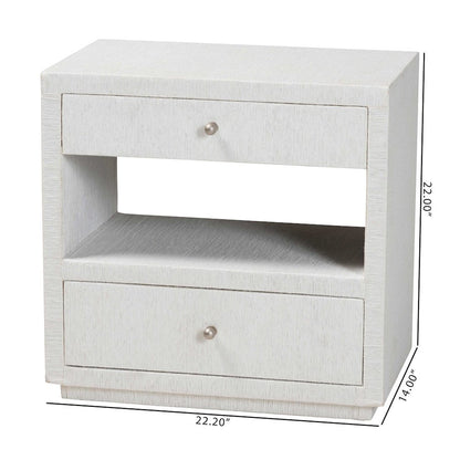 Grasscloth End Table - 2-Drawer Accent Table or Nightstand with Open Shelf