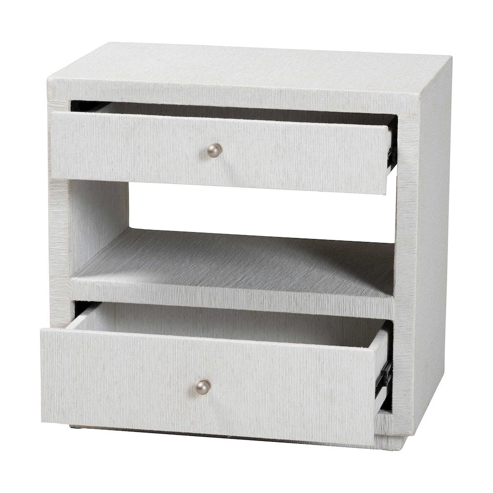 Grasscloth End Table - 2-Drawer Accent Table or Nightstand with Open Shelf
