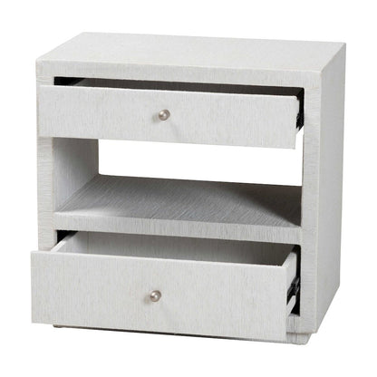 Grasscloth End Table - 2-Drawer Accent Table or Nightstand with Open Shelf