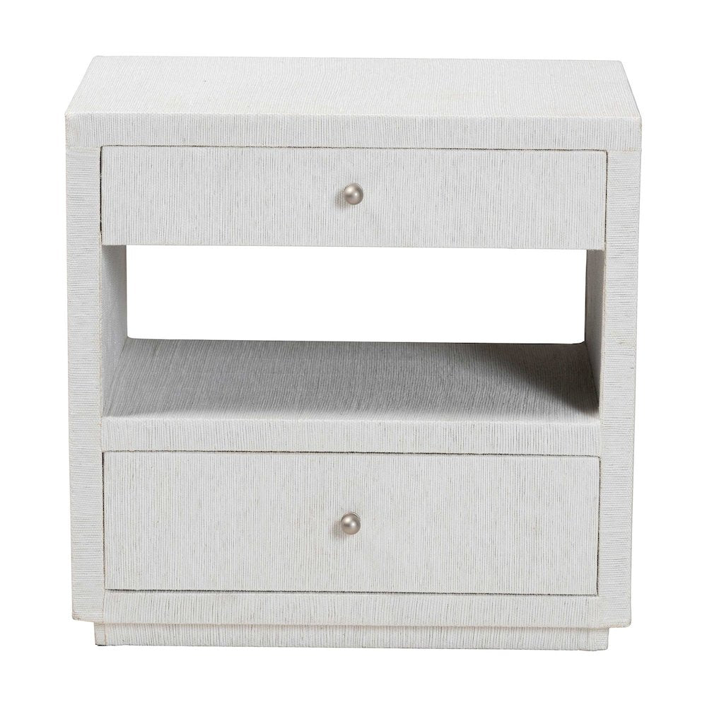 Grasscloth End Table - 2-Drawer Accent Table or Nightstand with Open Shelf