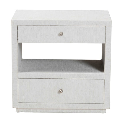 Grasscloth End Table - 2-Drawer Accent Table or Nightstand with Open Shelf