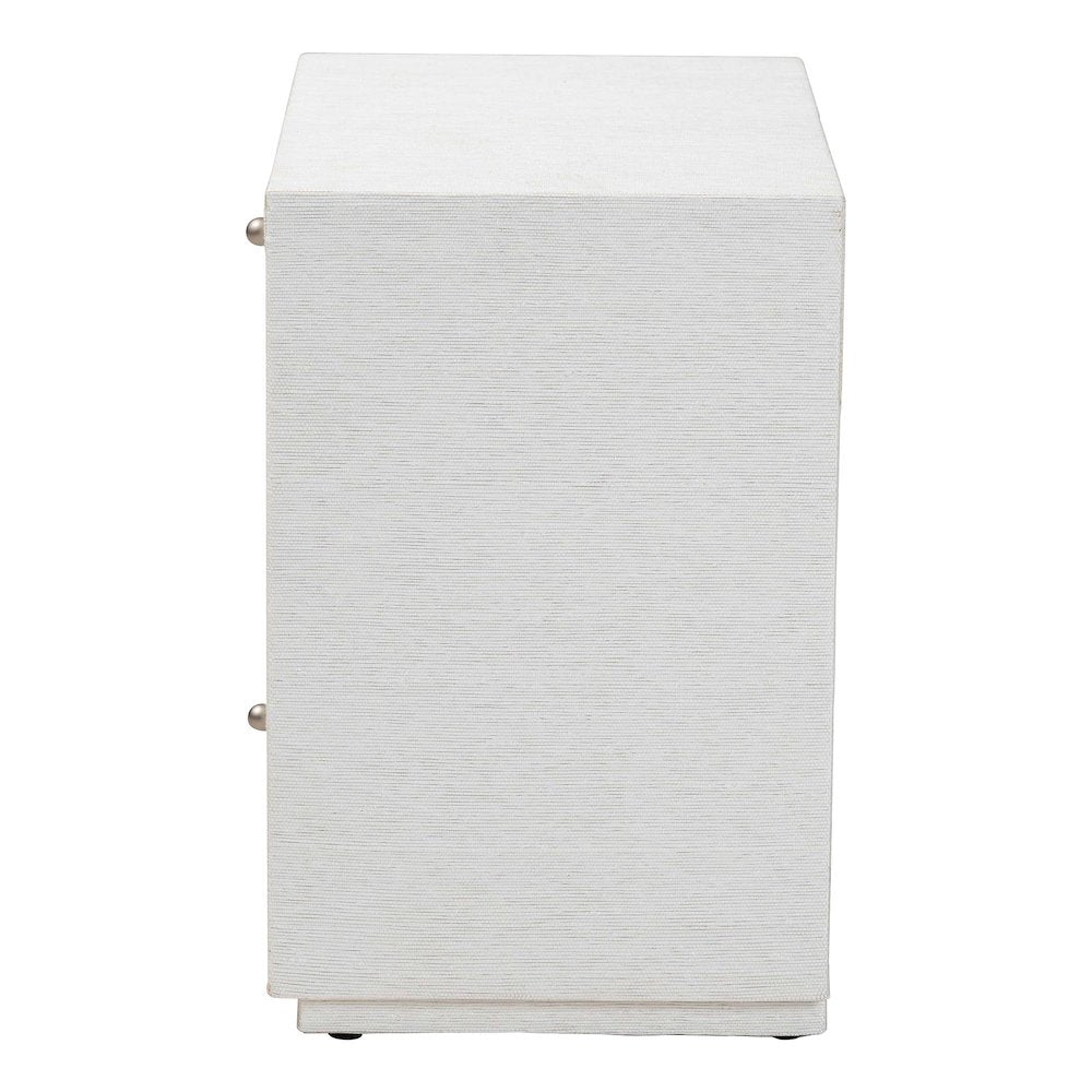 Grasscloth End Table - 2-Drawer Accent Table or Nightstand with Open Shelf