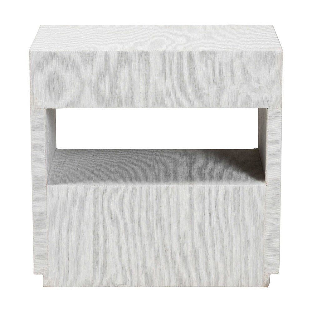 Grasscloth End Table - 2-Drawer Accent Table or Nightstand with Open Shelf