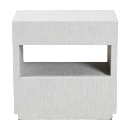 Grasscloth End Table - 2-Drawer Accent Table or Nightstand with Open Shelf