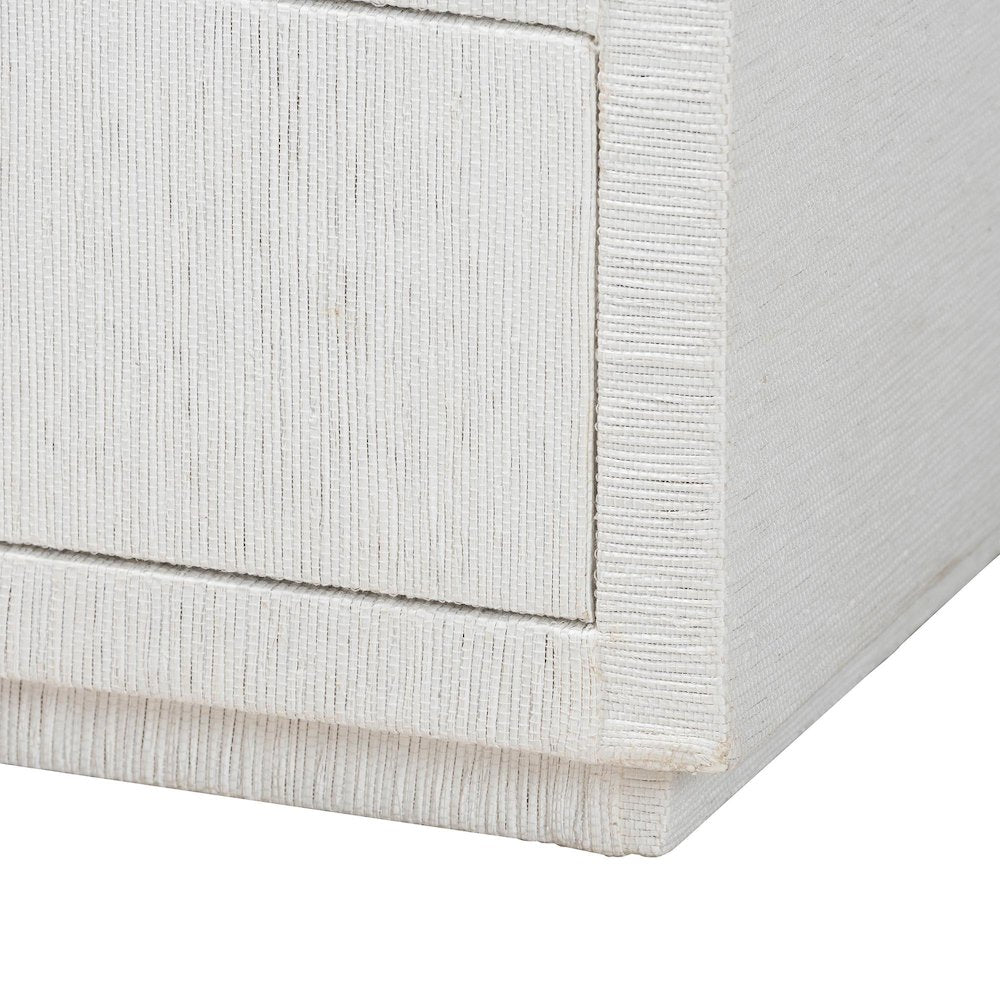 Grasscloth End Table - 2-Drawer Accent Table or Nightstand with Open Shelf
