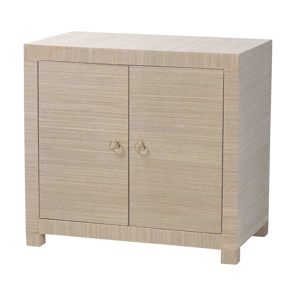 Natural Grasscloth Storage Cabinet - Two-Door Console Storage Solution