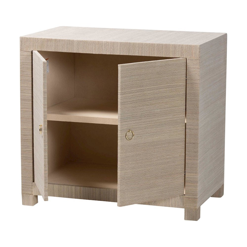 Natural Grasscloth Storage Cabinet - Two-Door Console Storage Solution
