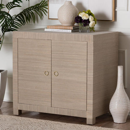 Natural Grasscloth Storage Cabinet - Two-Door Console Storage Solution