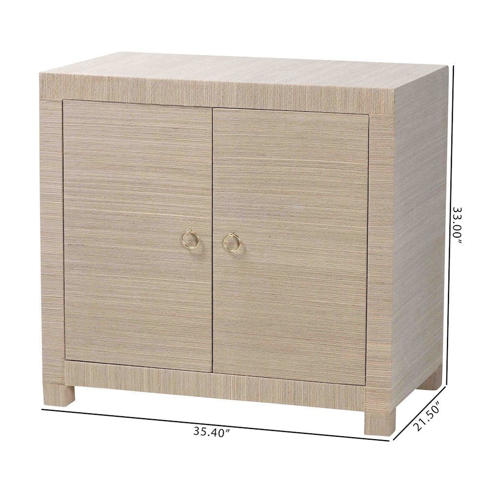 Natural Grasscloth Storage Cabinet - Two-Door Console Storage Solution