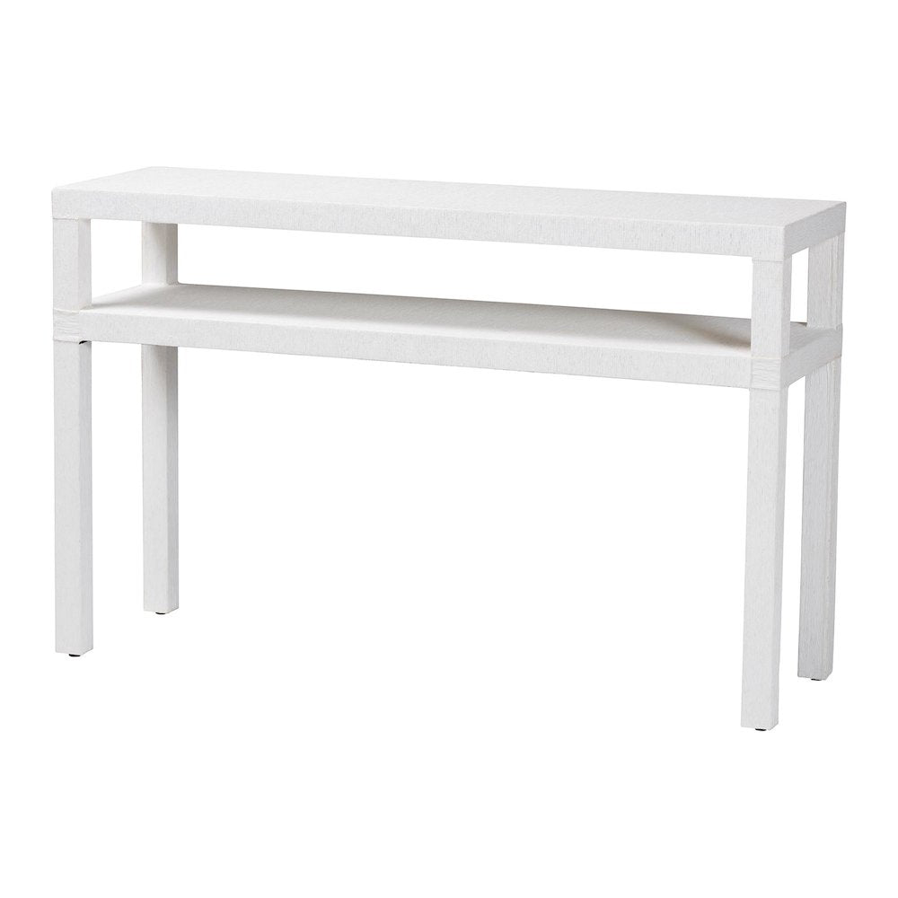 Natural Grasscloth Console Table - Two-Tier Entryway Table with Open Shelf