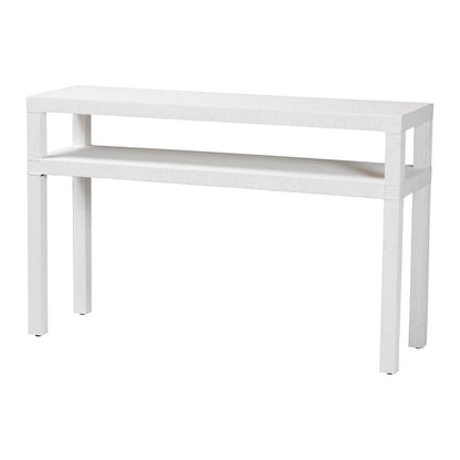 Natural Grasscloth Console Table - Two-Tier Entryway Table with Open Shelf