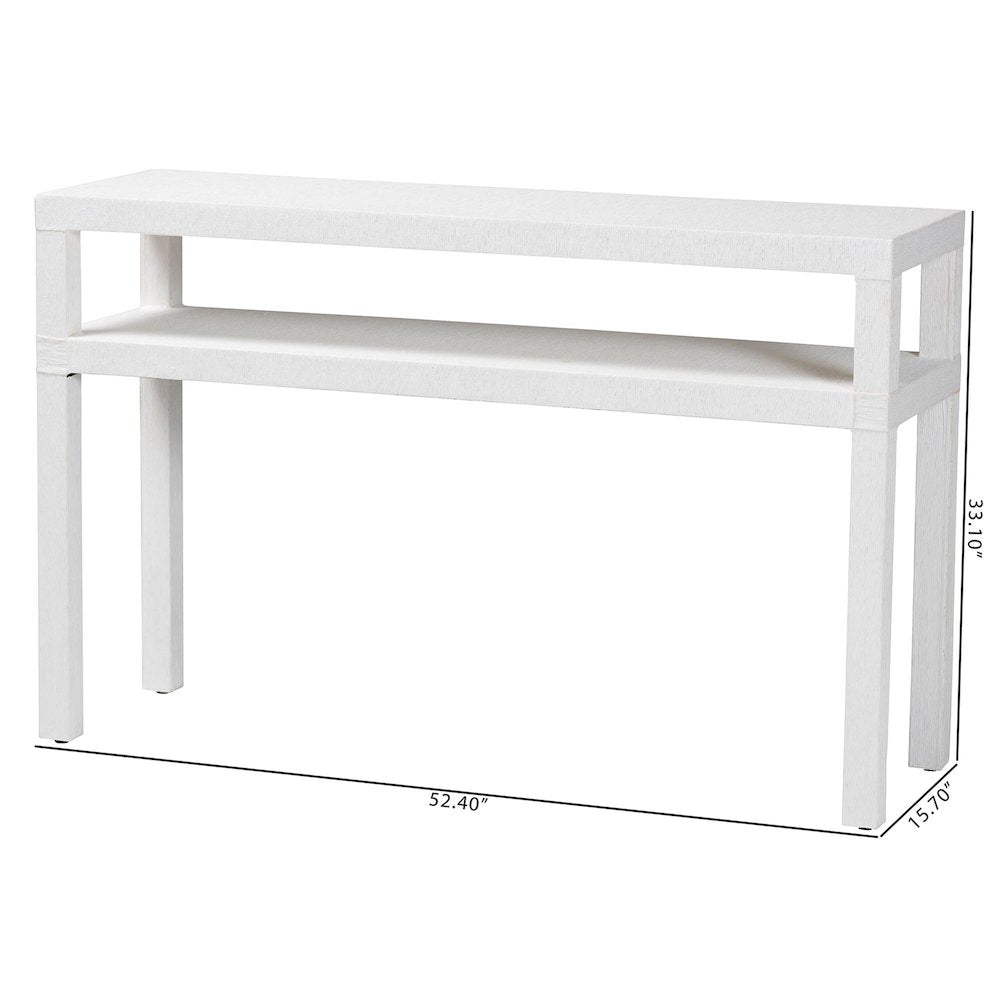 Natural Grasscloth Console Table - Two-Tier Entryway Table with Open Shelf
