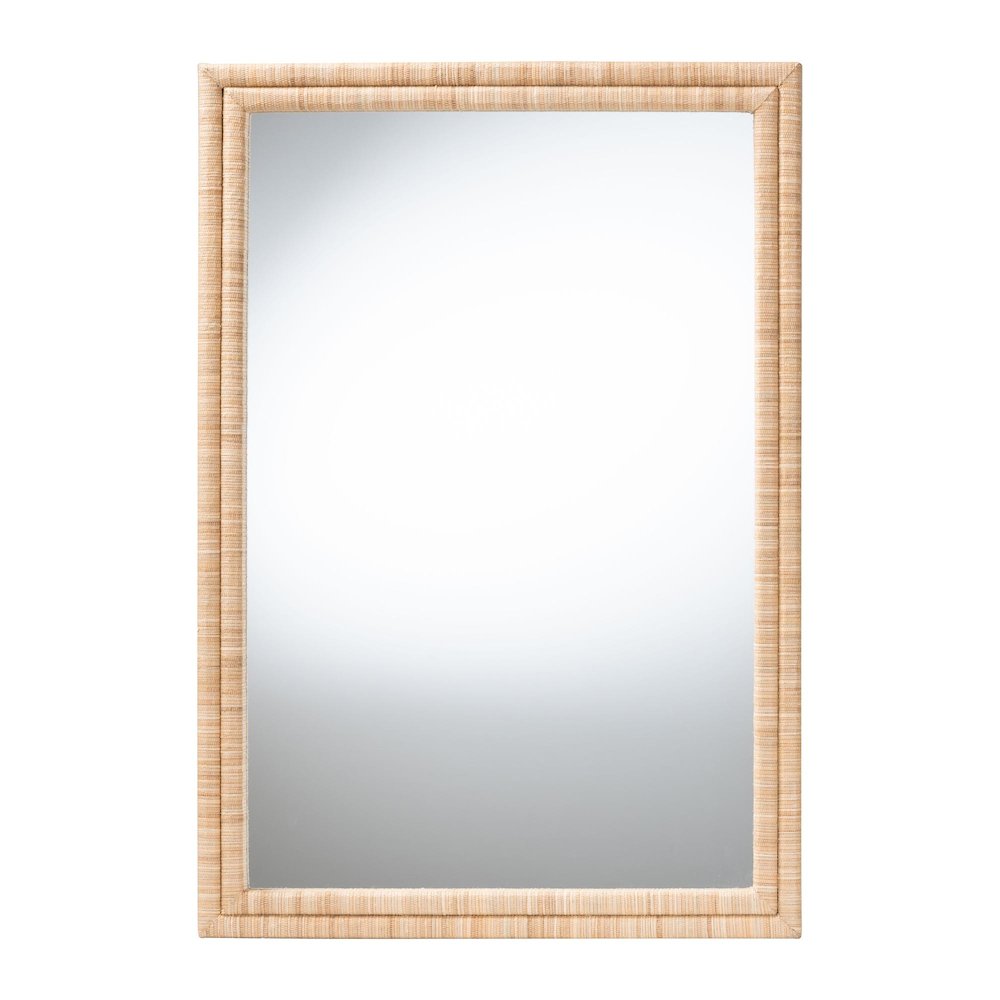 Grasscloth Wall Mirror - Handwoven Rectangle Frame Accent Mirror