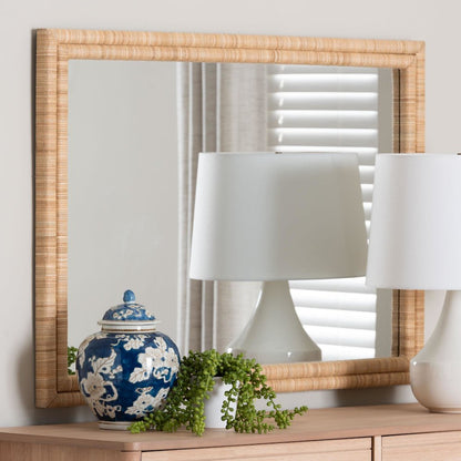 Grasscloth Wall Mirror - Handwoven Rectangle Frame Accent Mirror