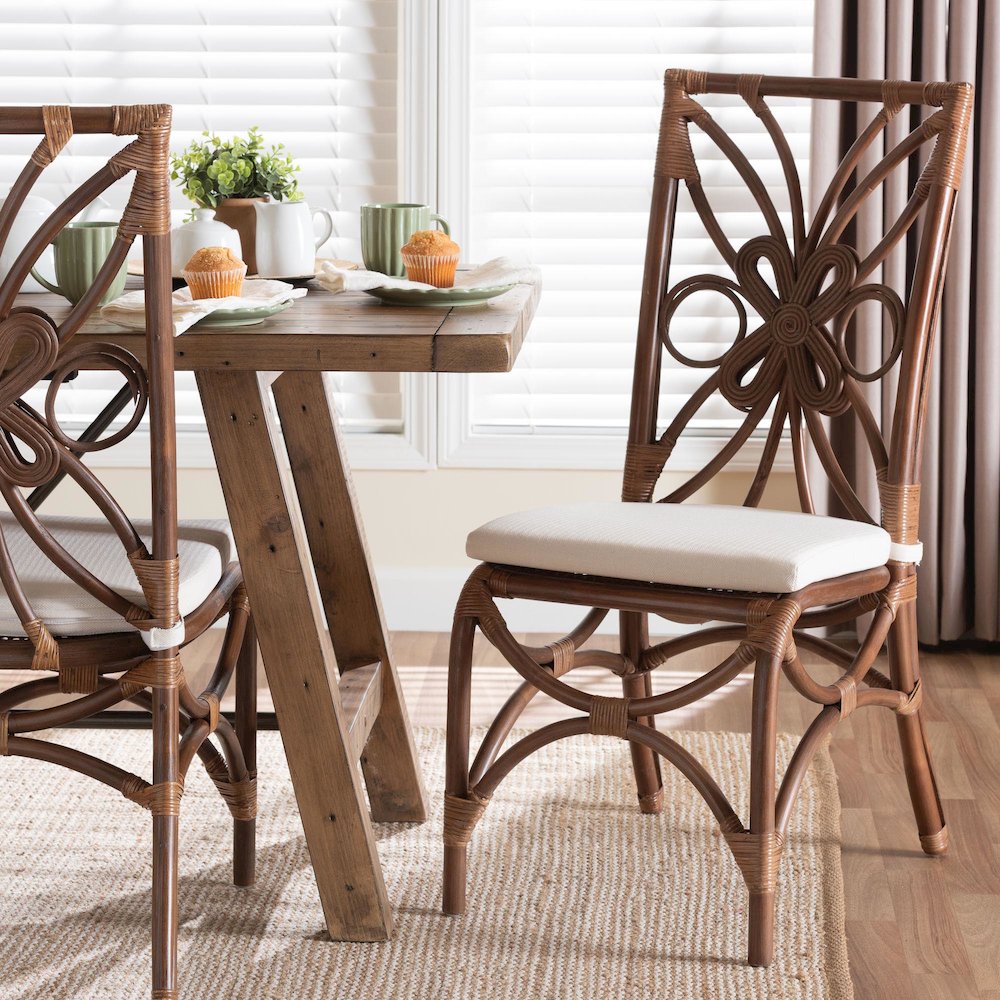 Dining Chair with Decorative Backrest and Cushioned Seat