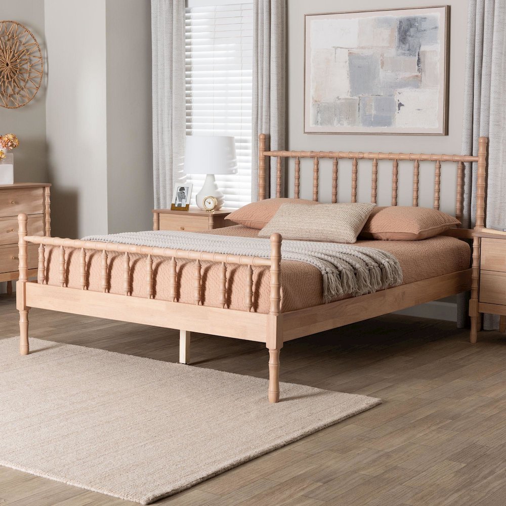 Platform Bed - Spindle Bed Frame with Bamboo-Style Turned Posts, Queen