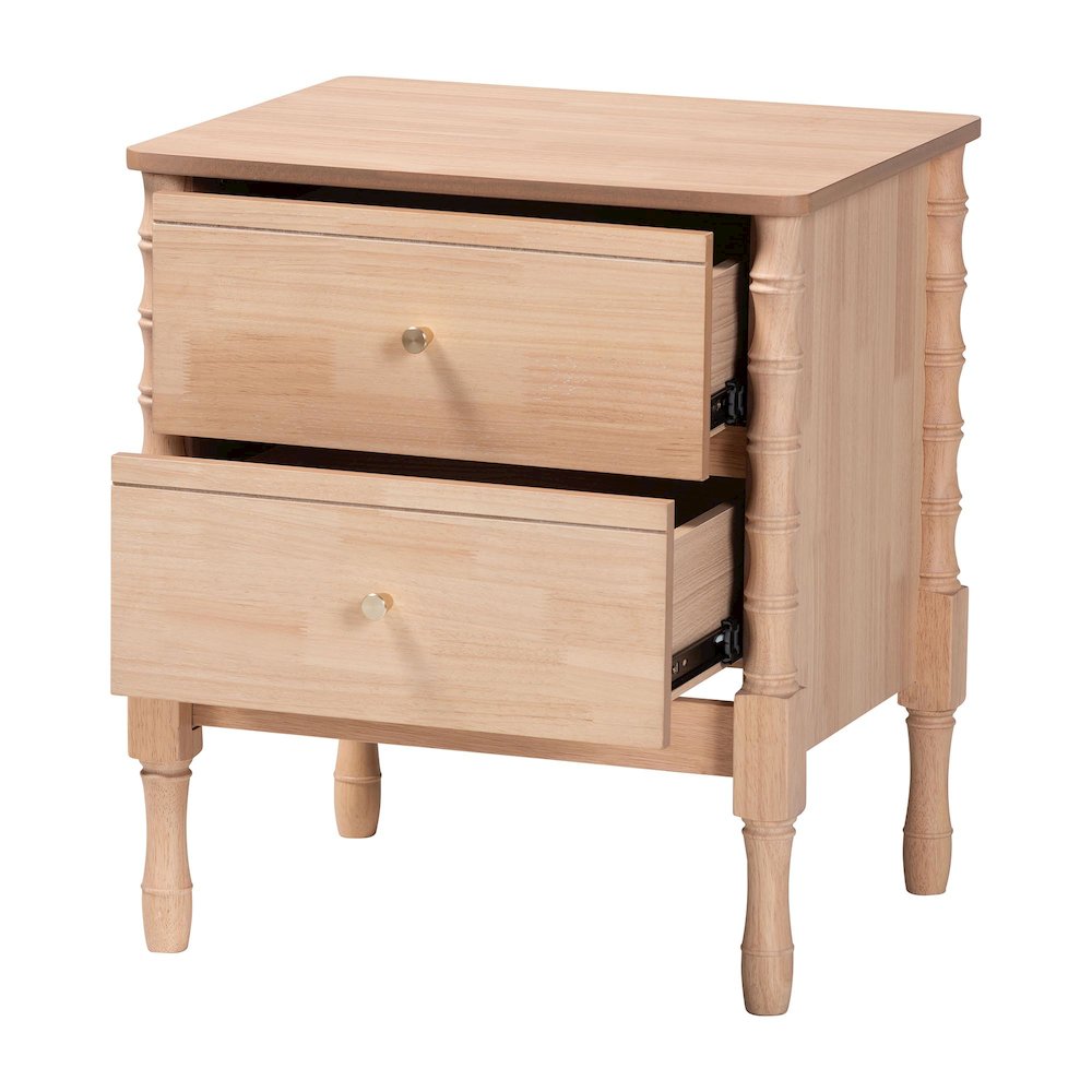 Nightstand - 2-Drawer Bedside Table with Bamboo-Style Turned Legs