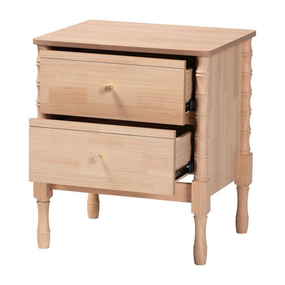Nightstand - 2-Drawer Bedside Table with Bamboo-Style Turned Legs