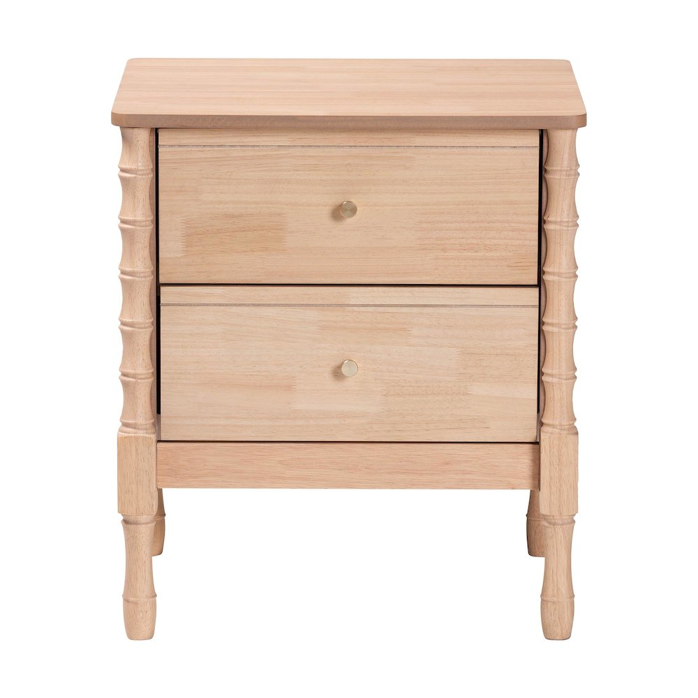 Nightstand - 2-Drawer Bedside Table with Bamboo-Style Turned Legs