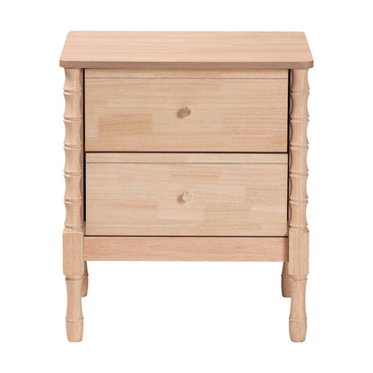 Nightstand - 2-Drawer Bedside Table with Bamboo-Style Turned Legs