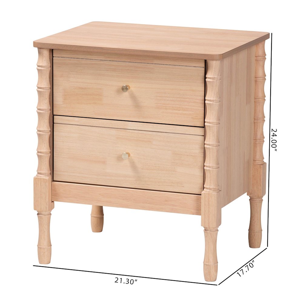 Nightstand - 2-Drawer Bedside Table with Bamboo-Style Turned Legs