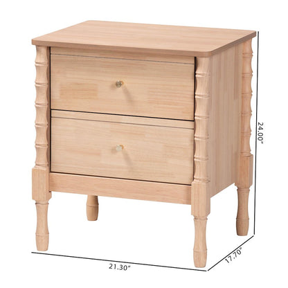 Nightstand - 2-Drawer Bedside Table with Bamboo-Style Turned Legs