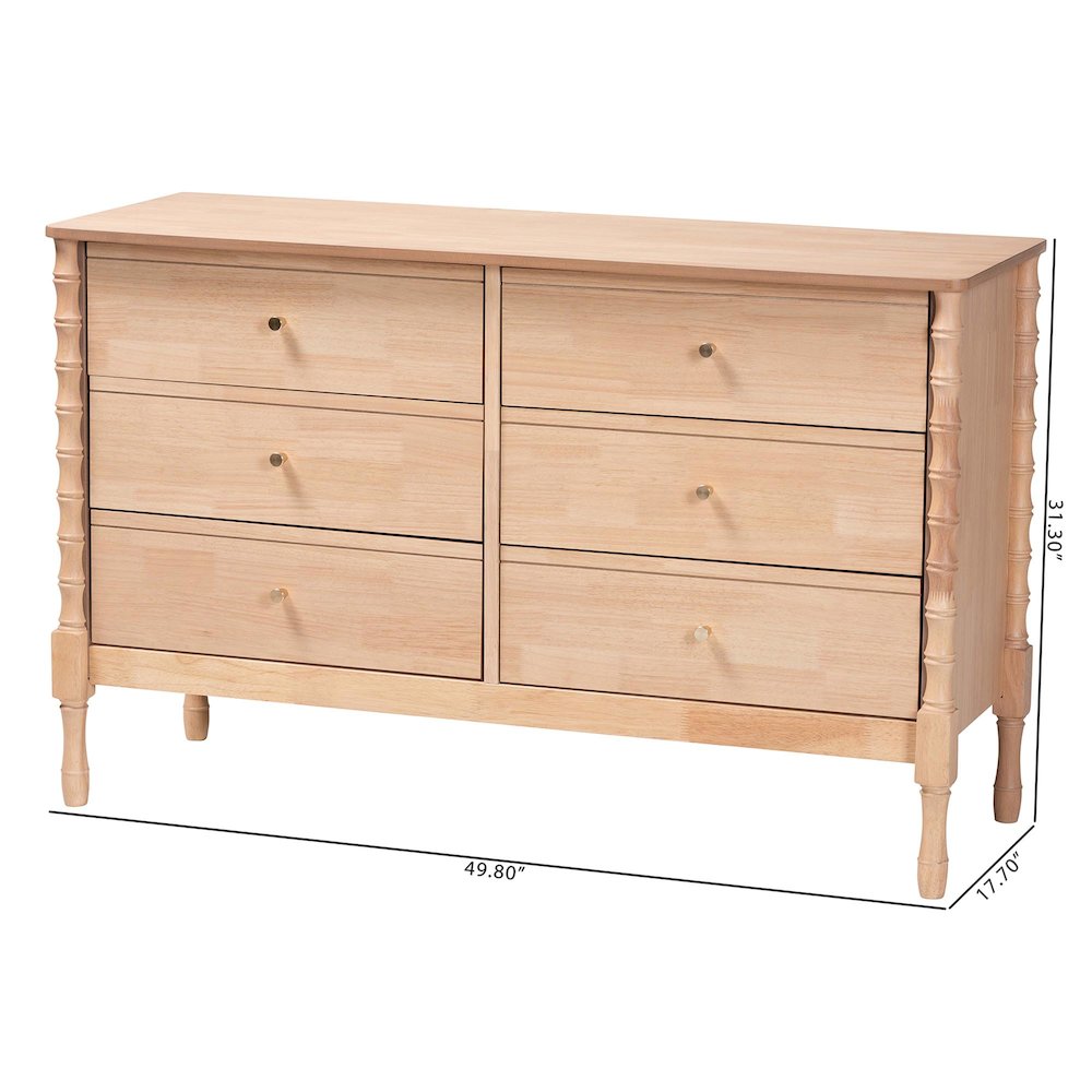Dresser - 6-Drawer Bedroom Organizer with Bamboo-Style Turned Legs