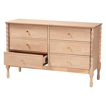 Dresser - 6-Drawer Bedroom Organizer with Bamboo-Style Turned Legs