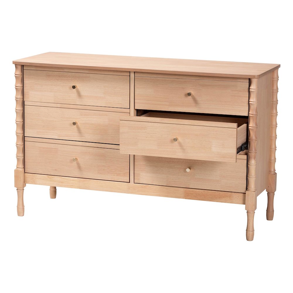 Dresser - 6-Drawer Bedroom Organizer with Bamboo-Style Turned Legs