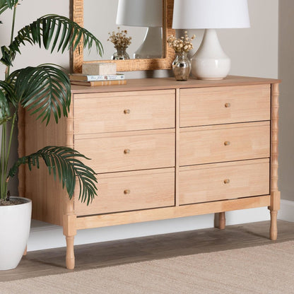 Dresser - 6-Drawer Bedroom Organizer with Bamboo-Style Turned Legs
