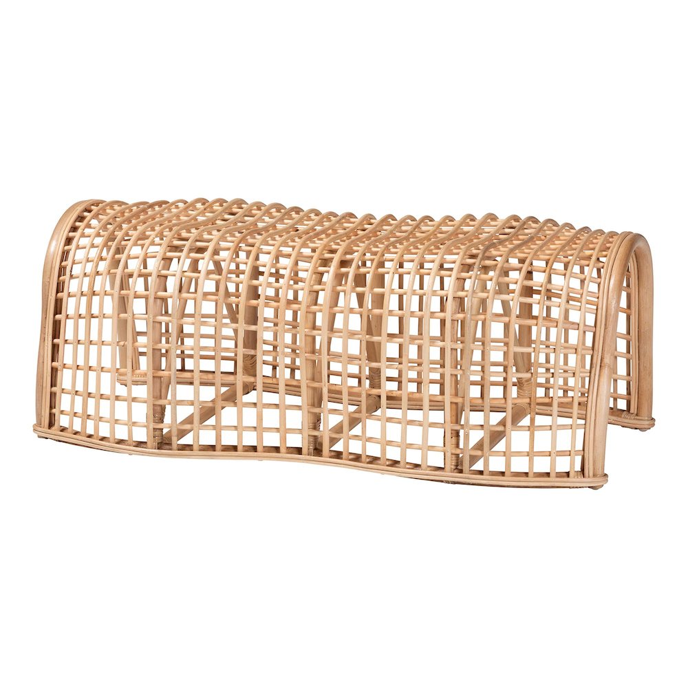 Natural Rattan Bench with Curved Frame - Lightweight Decorative