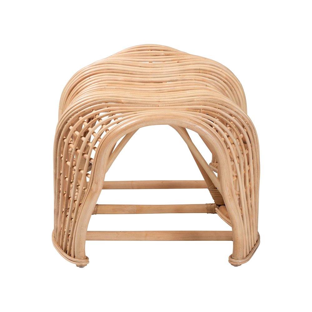 Natural Rattan Bench with Curved Frame - Lightweight Decorative