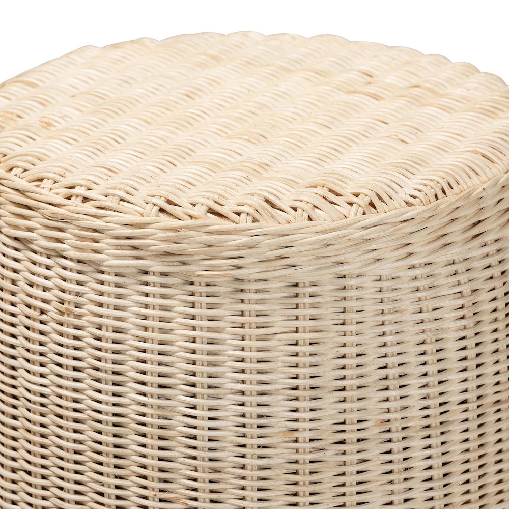 Natural Rattan End Table - Handwoven Wicker Accent Table with Scalloped Base