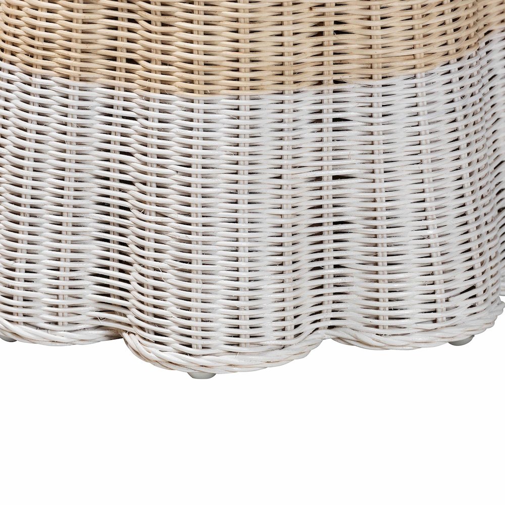 Natural Rattan End Table - Handwoven Wicker Accent Table with Scalloped Base