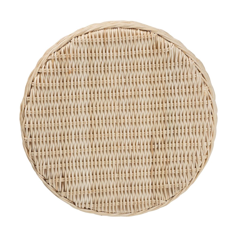 Natural Rattan End Table - Handwoven Wicker Accent Table with Scalloped Base