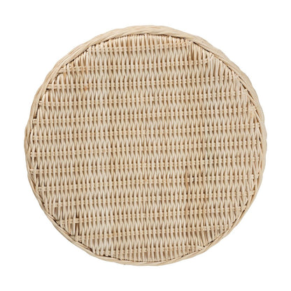 Natural Rattan End Table - Handwoven Wicker Accent Table with Scalloped Base