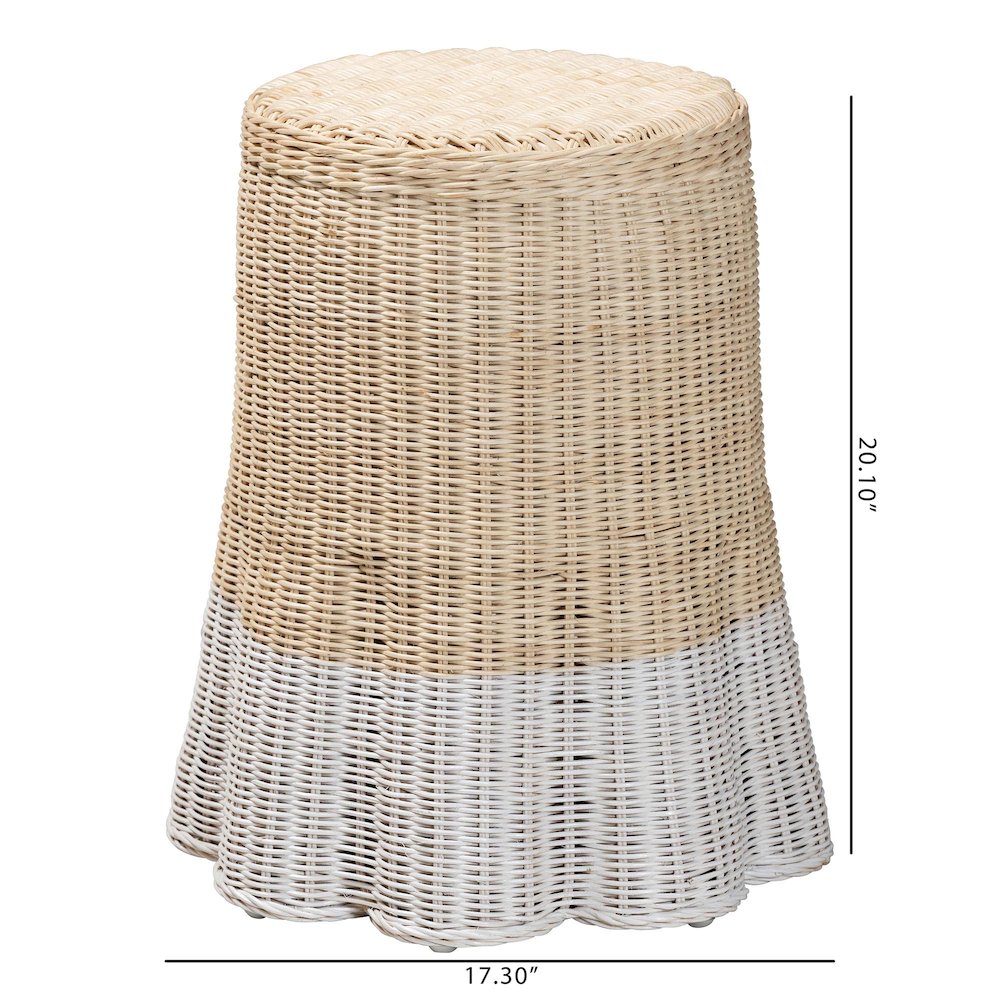 Natural Rattan End Table - Handwoven Wicker Accent Table with Scalloped Base