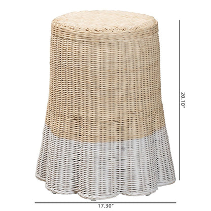 Natural Rattan End Table - Handwoven Wicker Accent Table with Scalloped Base