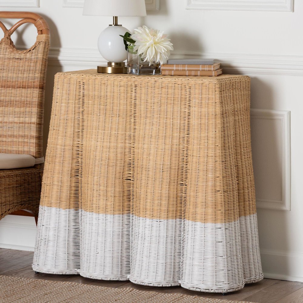 Natural Console Table, Rectangle 36", Two-Tone White/Natural