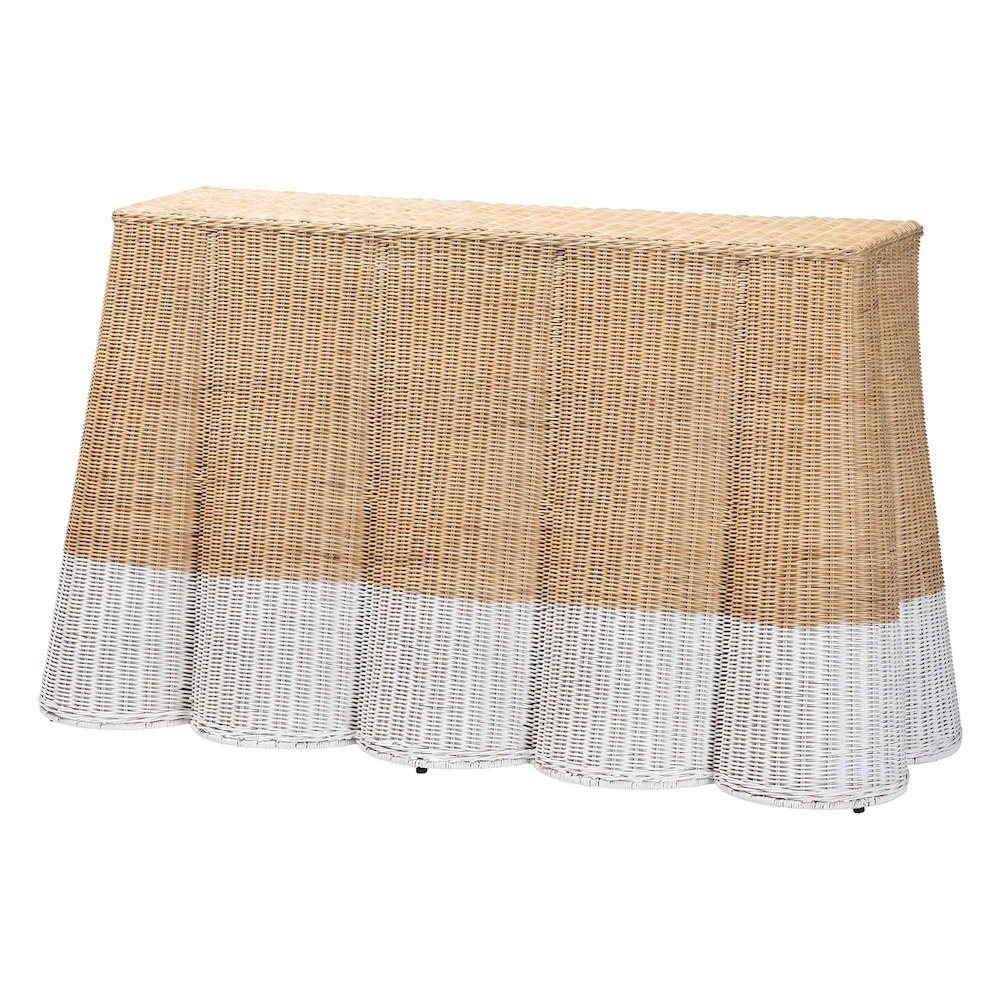 Rattan Console Accent Table, Coastal/Boho Decor, Rectangle 54", White/Natural